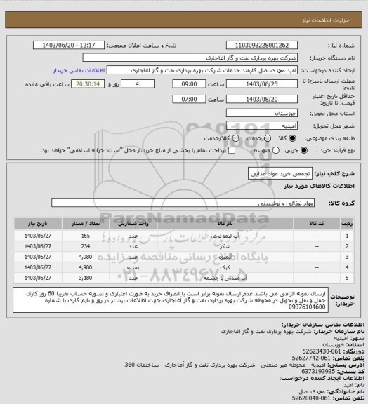 استعلام تجمعی خرید مواد غذایی