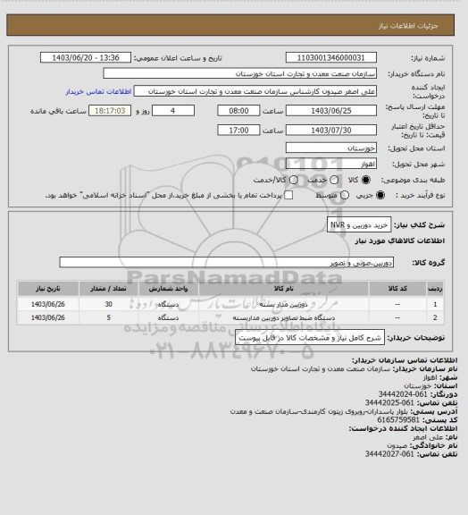 استعلام خرید دوربین و NVR