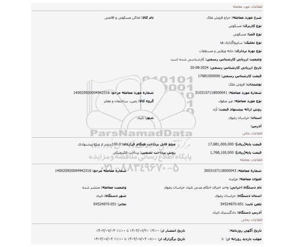 مزایده، فروش ملک