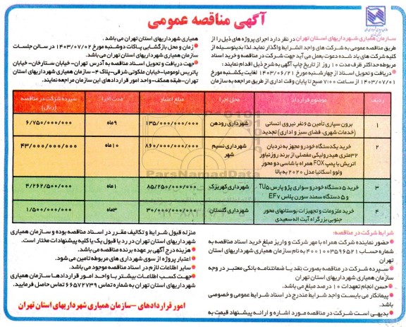 مناقصه برونسپاری تامین 65 نفر نیروی انسانی (خدمات شهری، فضای سبز و اداری) ...