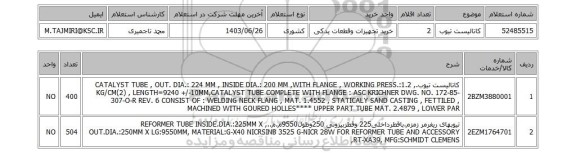 استعلام کاتالیست تیوب