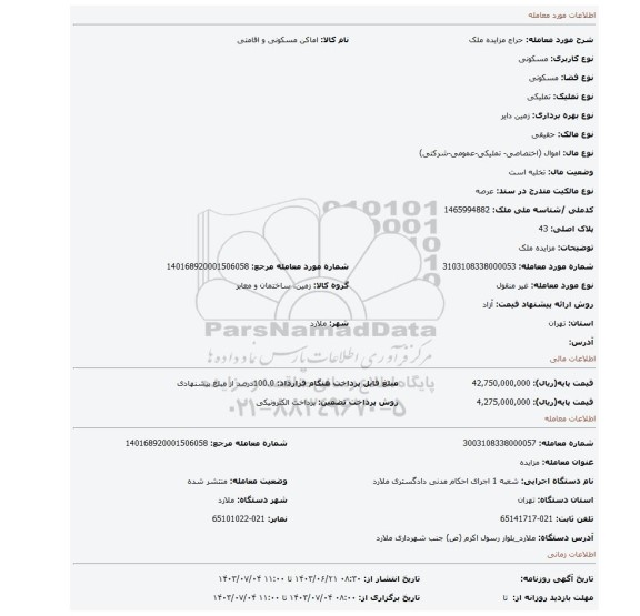 مزایده، مزایده ملک