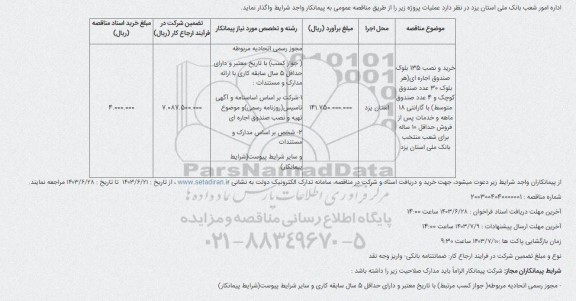 مناقصه خرید و نصب 135 بلوک صندوق اجاره ای