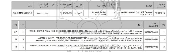 استعلام مجموعه کامل چرخ (محرک و هرزگرد و سمت جنوب)