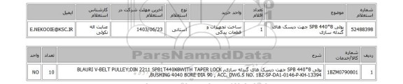 استعلام پولی SPB 440*8 جهت دیسک های گندله سازی