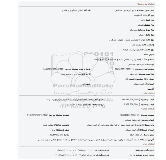 مزایده، غیر منقول مشاعی