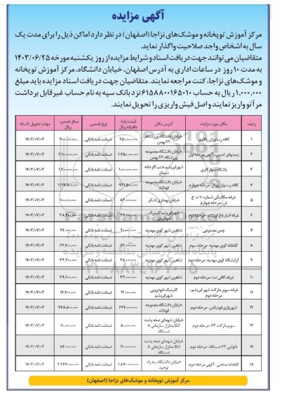 مزایده واگذاری اماکن ...