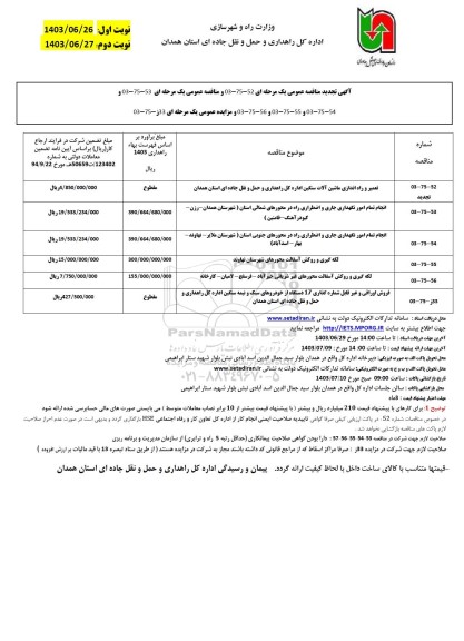 مزایده مناقصه تعمیر و راه اندازی ماشین آلات سنگین ....