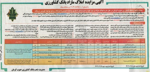 مزایده فروش 7 ملک کشاورزی، گاوداری، زمین زراعی و زمین مسکونی