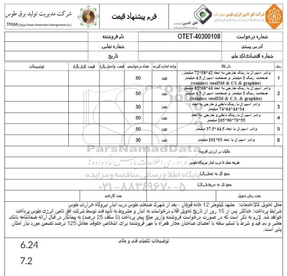 استعلام واشر اسپیرال با رینگ خارجی ...