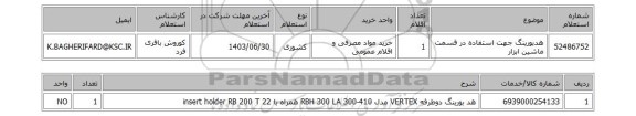 استعلام هدبورینگ جهت استفاده در قسمت ماشین ابزار