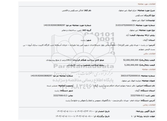 مزایده، اموال غیر منقول