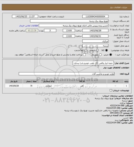 استعلام حعبه ابزار وکفی اتاق عقب خودرو پادرا نیسان