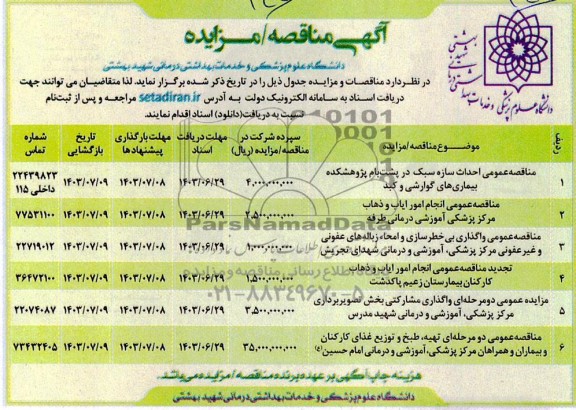 مناقصه و مزایده واگذاری مشارکتی بخش تصویربرداری 