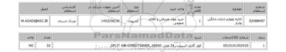 استعلام اثاثیه ولوازم اداری،خانگی وانبار