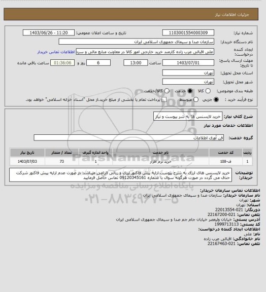 استعلام خرید لایسنس ها به شر پیوست و نیاز