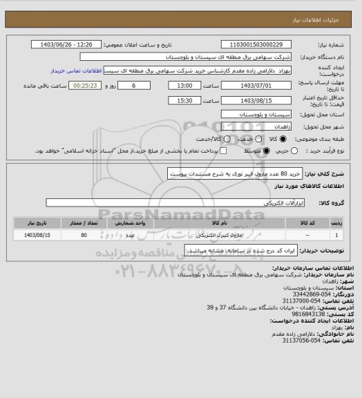 استعلام خرید 80 عدد ماژول فیبر نوری به شرح مستندات پیوست