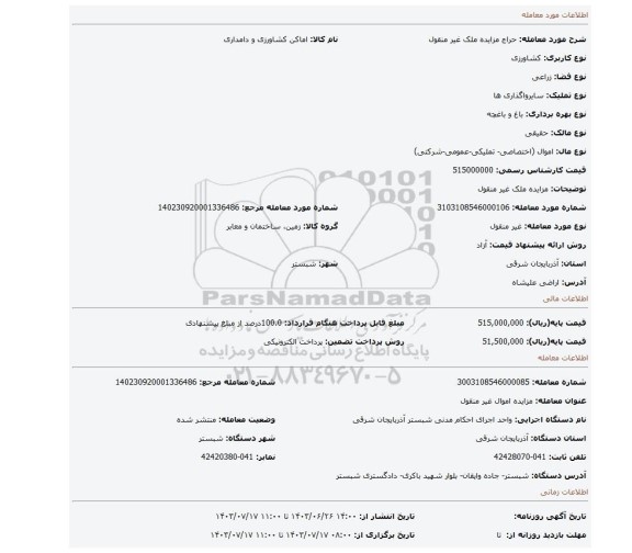 مزایده، مزایده ملک غیر منقول