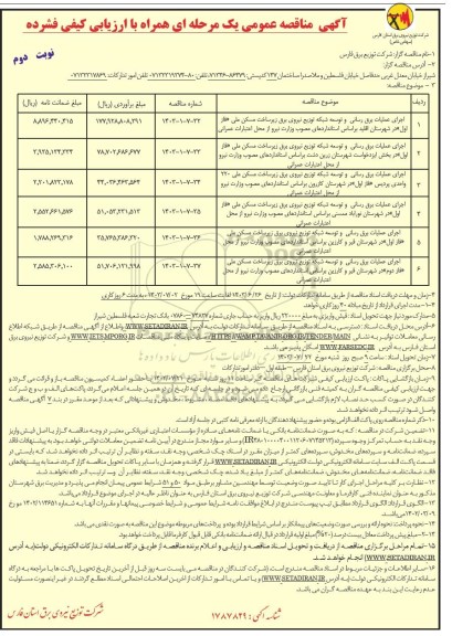 مناقصه اجرای عملیات برقرسانی و توسعه شبکه توزیع نیروی برق ...نوبت دوم