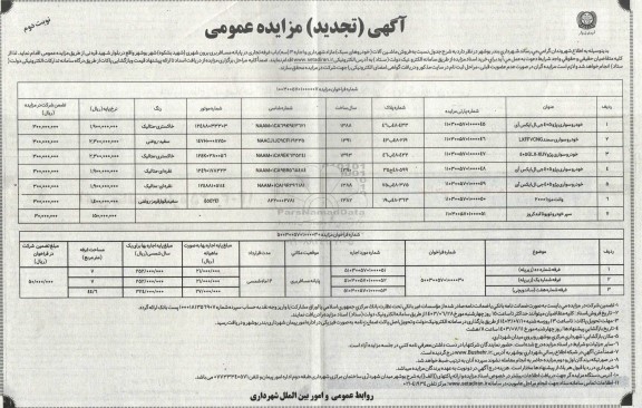 مزایده فروش ماشین آلات (خودروهای سبک) مازاد و ...  تجدید نوبت دوم 