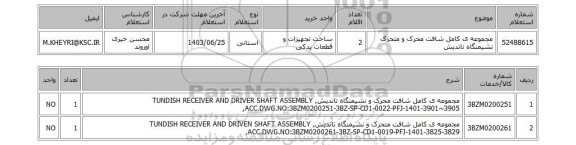 استعلام مجموعه ی کامل شافت محرک و متحرک نشیمنگاه تاندیش