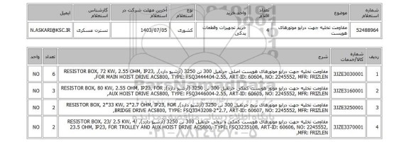 استعلام مقاومت تخلیه جهت درایو موتورهای هویست