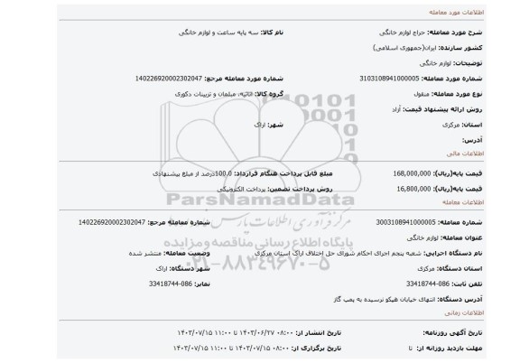 مزایده، لوازم خانگی