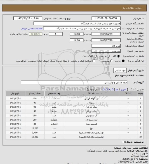 استعلام مواد غذایی