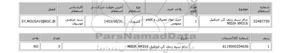 استعلام درام سیم ردیف کن جرثقیل MISIA XM316