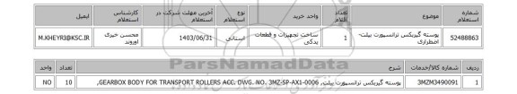 استعلام پوسته گیربکس ترانسپورت بیلت-اضطراری