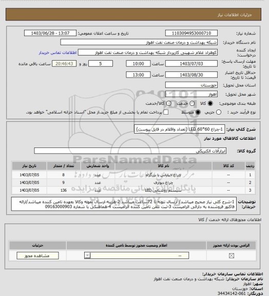 استعلام 1-چراغ 60*60 LED
(تعداد واقلام در فایل پیوست)