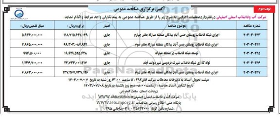 مناقصه اجرای شبکه فاضلاب روستای .... - نوبت دوم 