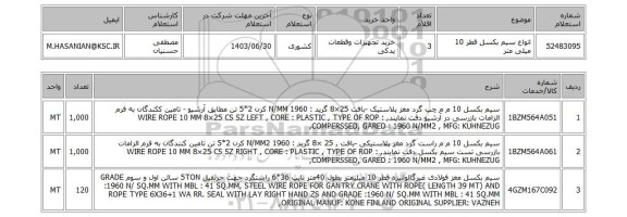 استعلام انواع سیم بکسل قطر 10 میلی متر