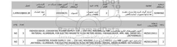 استعلام اندازه گیری کننده ها،نشان دهنده ها،ثباتها،تجهیزات آزمایشگاهی