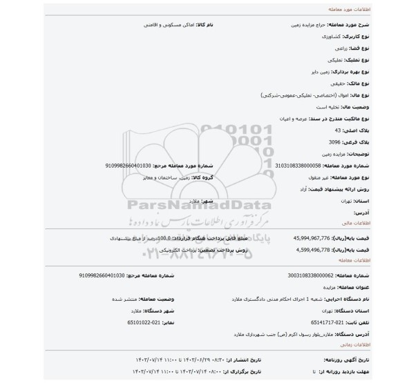 مزایده، مزایده زمین