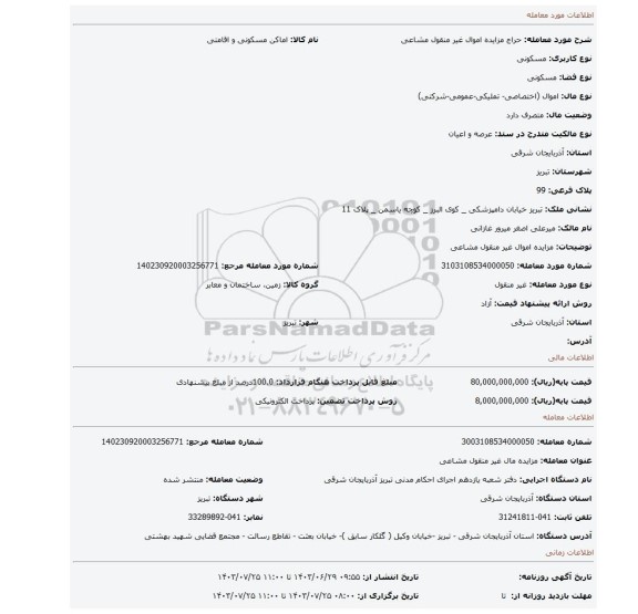 مزایده، مزایده اموال غیر منقول مشاعی