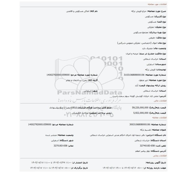 مزایده، فروش ترکه