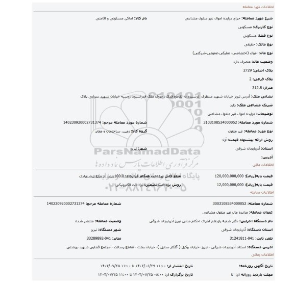 مزایده، مزایده اموال غیر منقول مشاعی