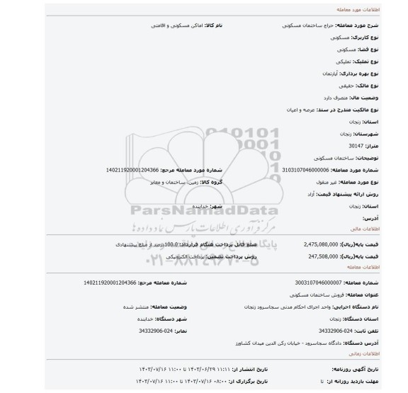 مزایده، ساختمان مسکونی