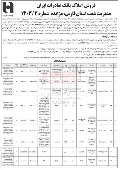 مزایده فروش تعدادی از املاک مازاد 