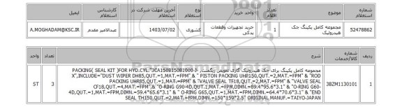 استعلام مجموعه کامل پکینگ جک هیدرولیک