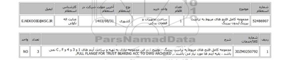 استعلام مجموعه کامل فلنج های مربوط به تراست بیرینگ/بدون بیرینگ