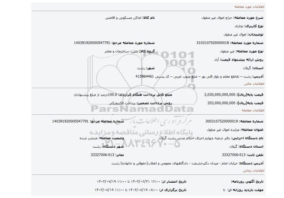 مزایده، اموال غیر منقول