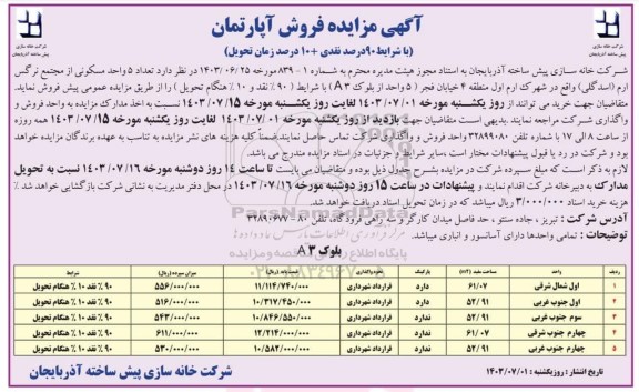 آگهی مزایده فروش آپارتمان 