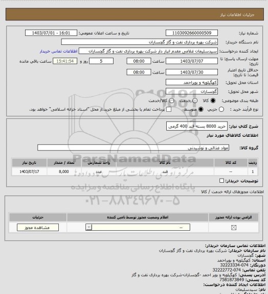 استعلام خرید 8000 بسته قند 400 گرمی