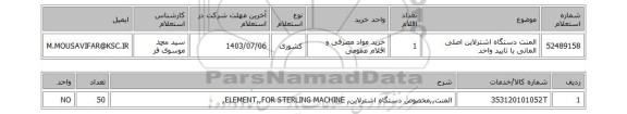 استعلام المنت دستگاه اشترلاین اصلی المانی با تایید واحد