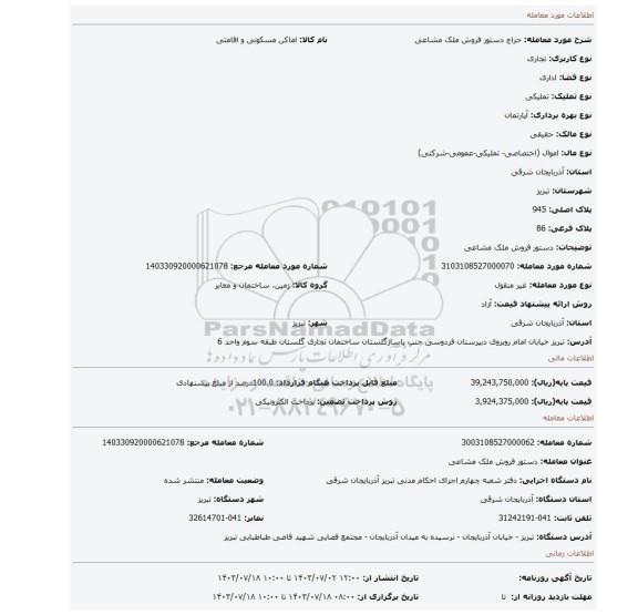 مزایده، دستور فروش ملک مشاعی