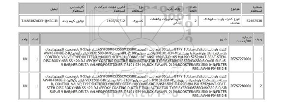 استعلام انواع کنترل ولو با سایزهای مختلف