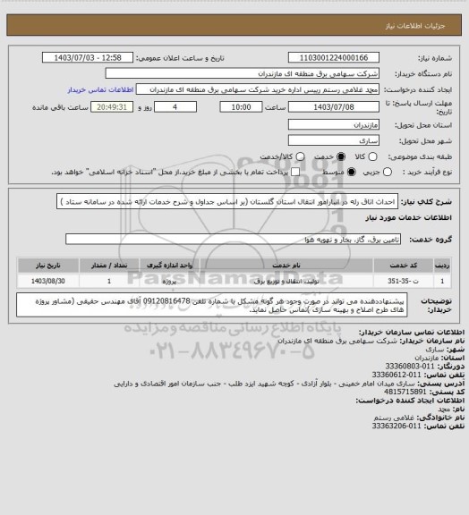 استعلام احداث اتاق رله در انبارامور انتقال استان گلستان   (بر اساس جداول و شرح خدمات ارائه شده در سامانه ستاد )