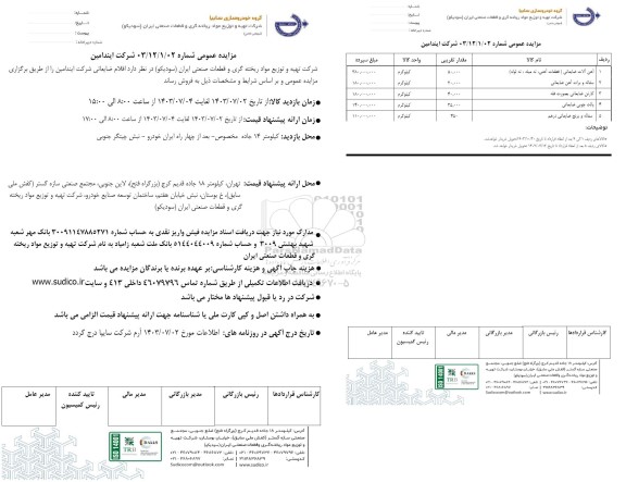 مزایده عمومی اقلام ضایعاتی شرکت ایندامین 